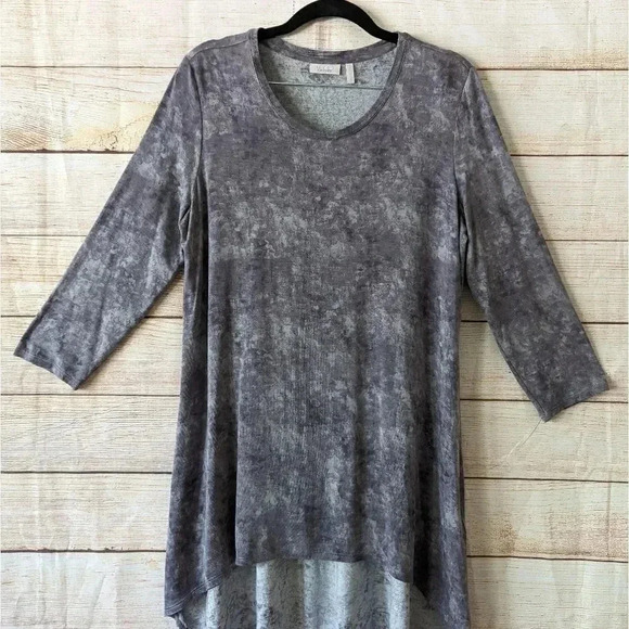 LOGO Layers Lori Goldstein Size S Distressed Print High-Low Hem Knit Tunic Top - Picture 2 of 11